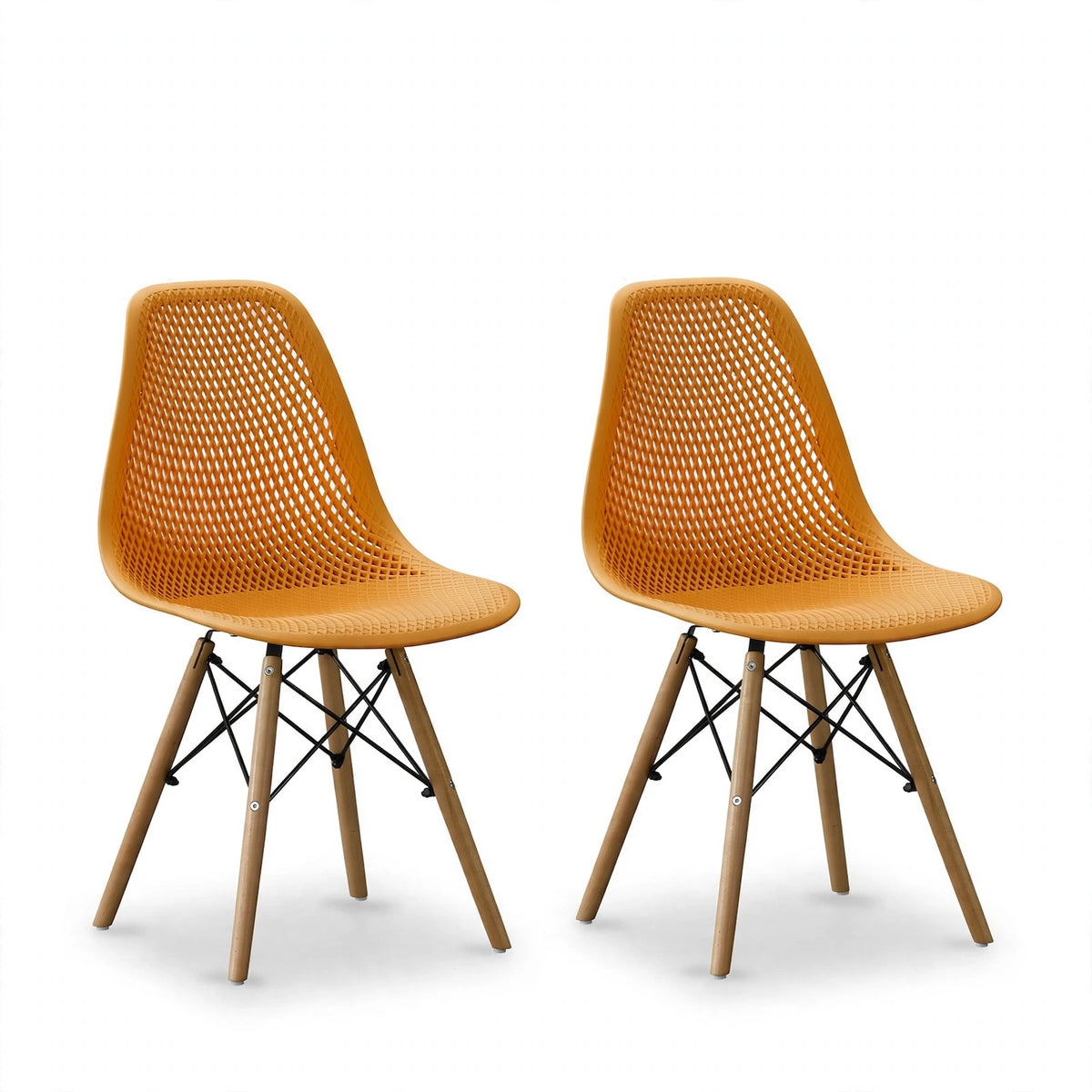Set de 2 Sillas Aira, Color Naranja, con Espaldar y Patas en Madera