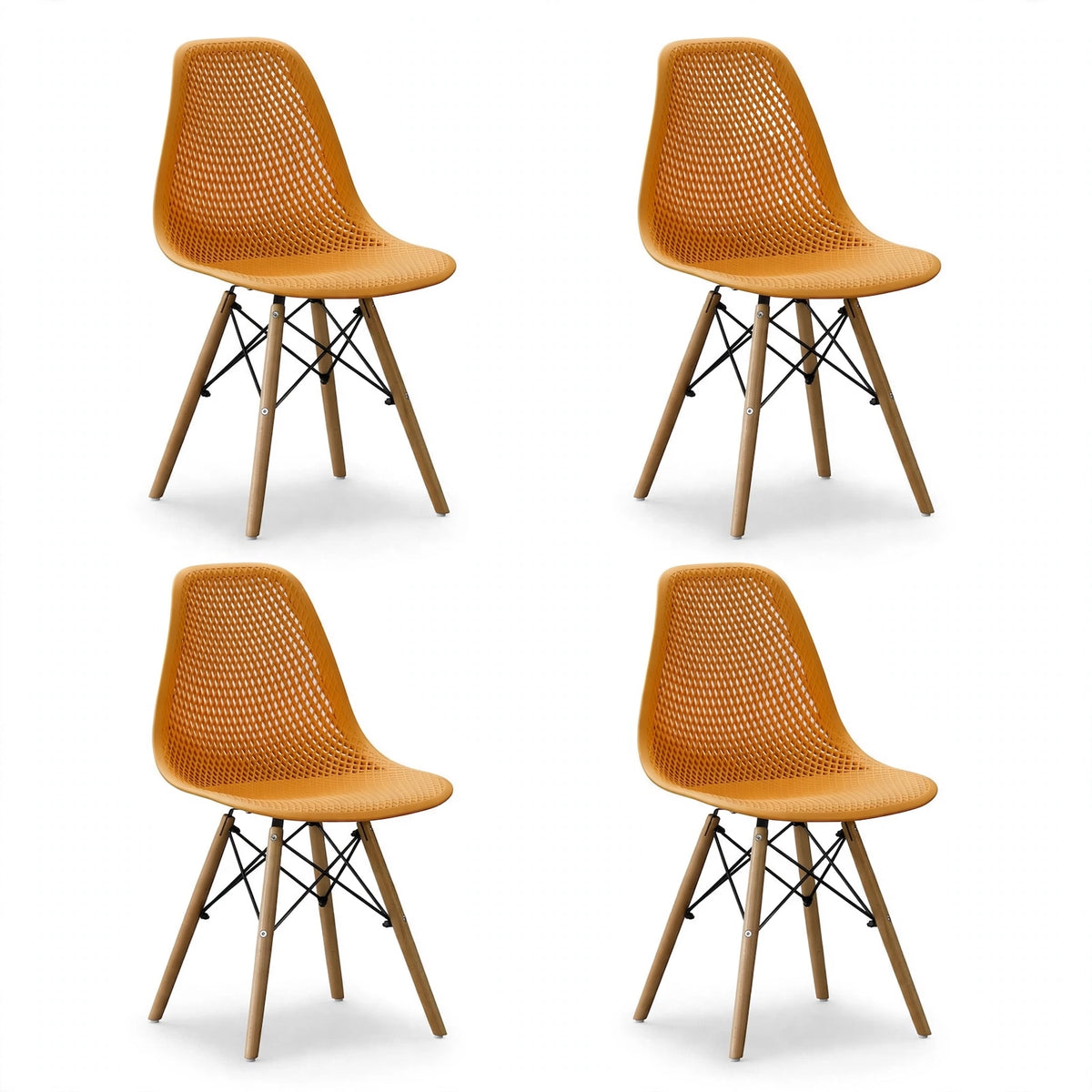 Set de 4 Sillas Aira, Color Naranja, con Espaldar y Patas en Madera