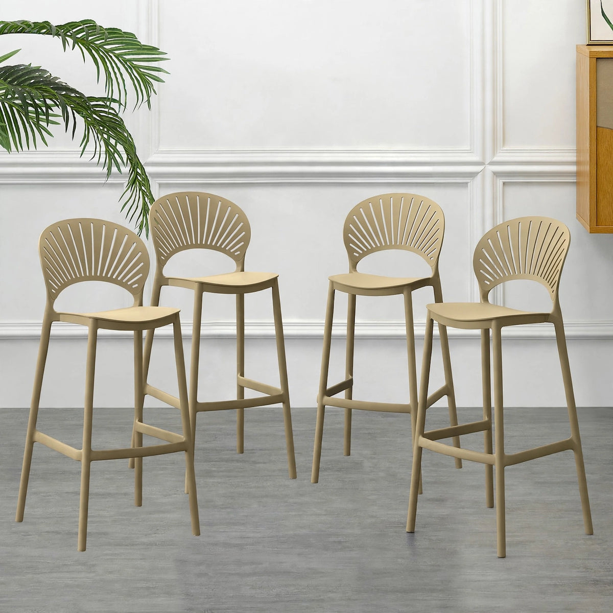 Set de 4 Sillas para Bar Paraíso, Color Khaki, Diseño Moderno