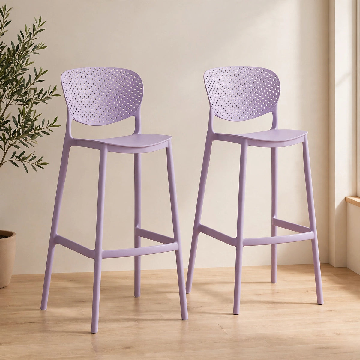 Set de 2 Sillas para Bar Río, Color Lila, Diseño Moderno