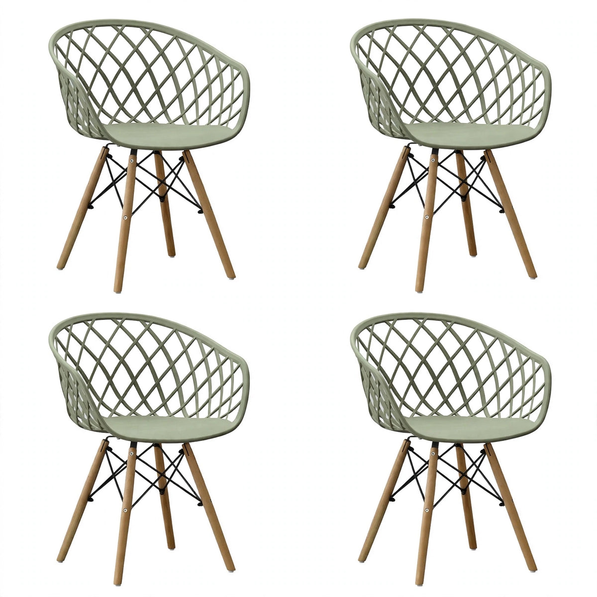 Set de 4 Sillas Oasis con Brazos, Color Verde, con Espaldar