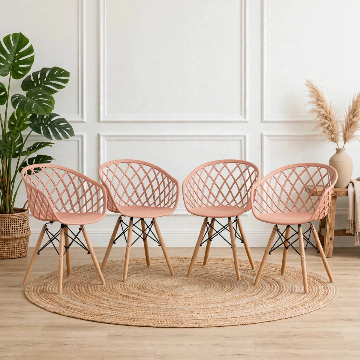 Set de 4 Sillas Oasis con Brazos, Color Mandarina, con Espaldar