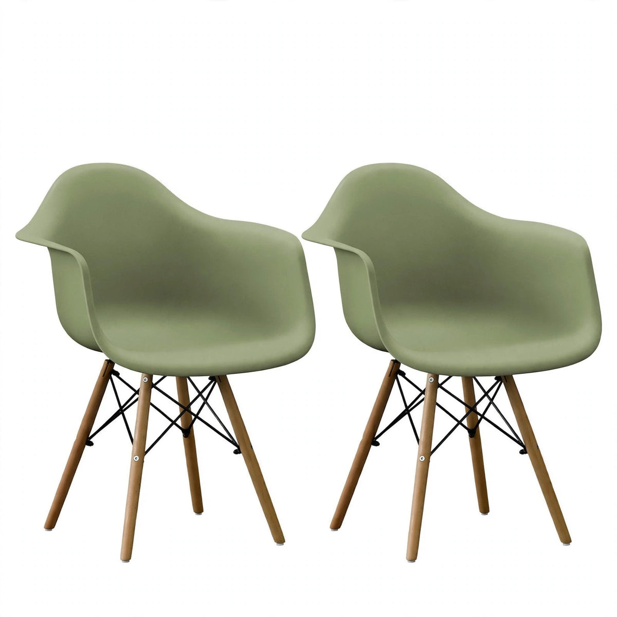 Set de 2 Sillas Eymos , Color Verde, con Espaldar y Patas en Madera