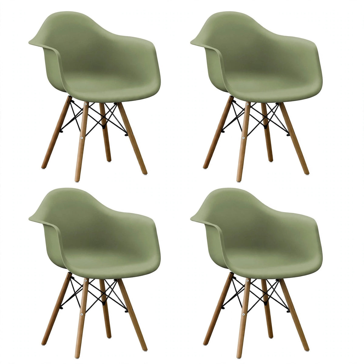 Set de 4 Sillas Eymos , Color Verde, con Espaldar y Patas en Madera