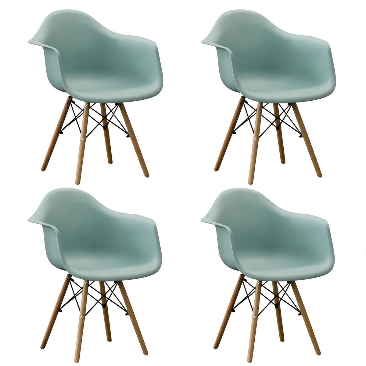 Set de 4 Sillas Eymos , Color Azul Claro, con Espaldar y Patas en Madera