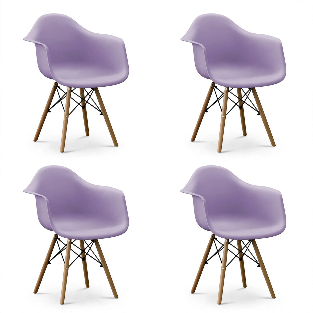 Set de 4 Sillas Eymos , Color Lila, con Espaldar y Patas en Madera