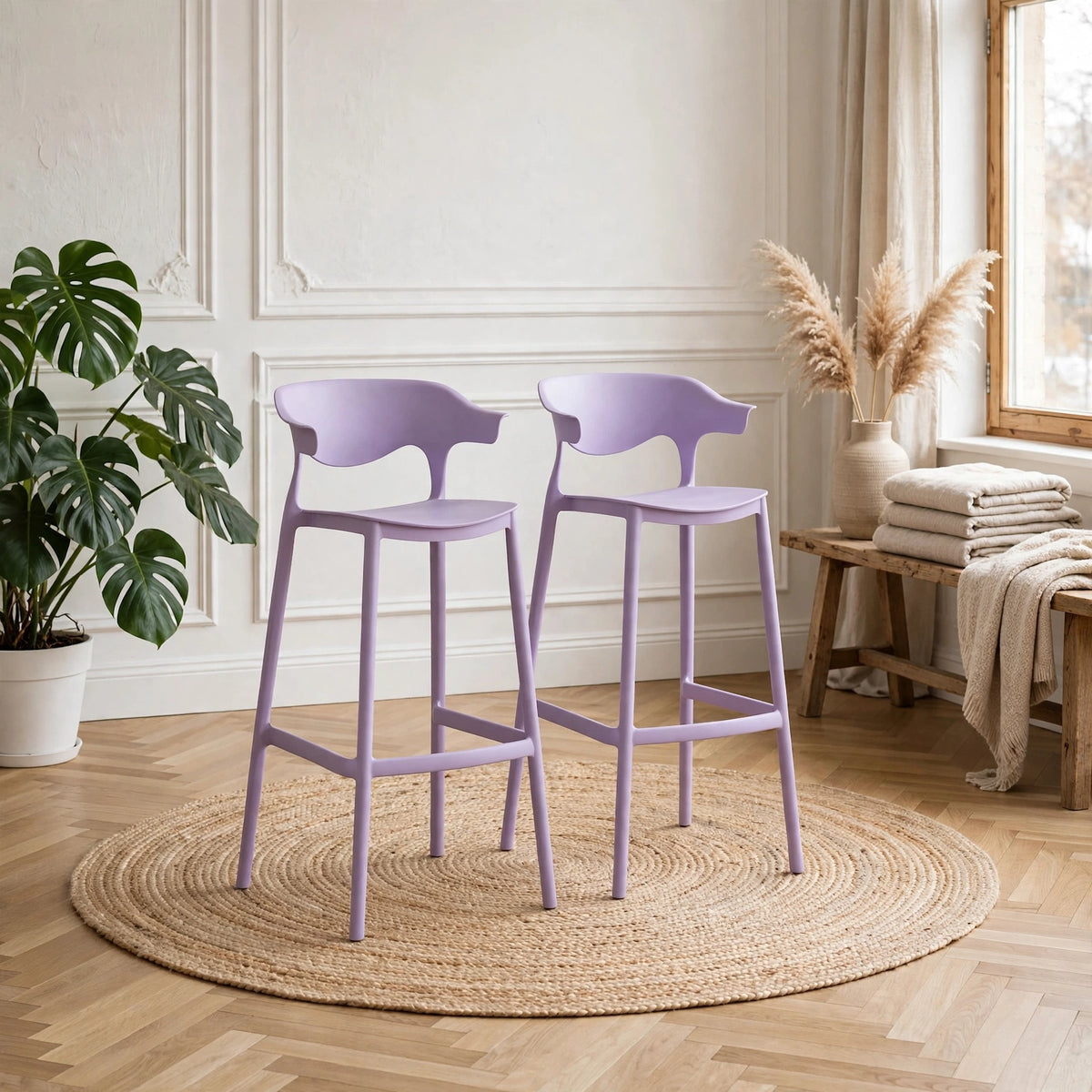 Set de 2 Sillas para Bar Elena, Color Lila, Diseño Moderno