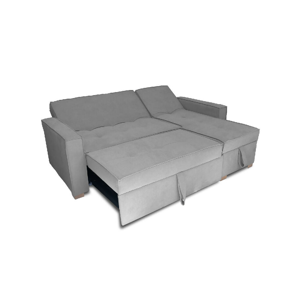 Esquinero Baúl Marsella Multifuncional Reclinable Derecho Gris + Cojines Decorativos