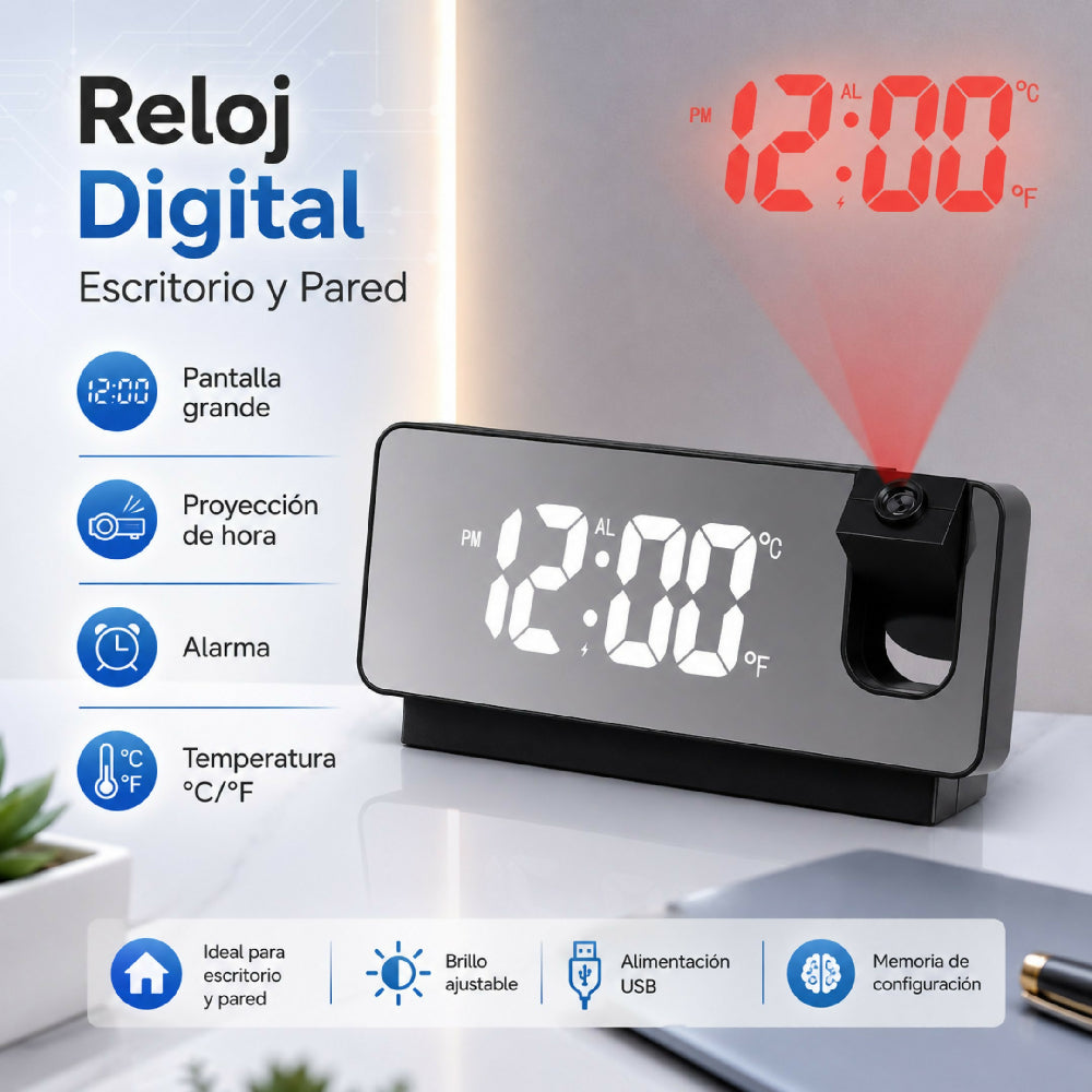Reloj Despertador Digital Con Proyector De Hora Y Pantalla Lcd Led