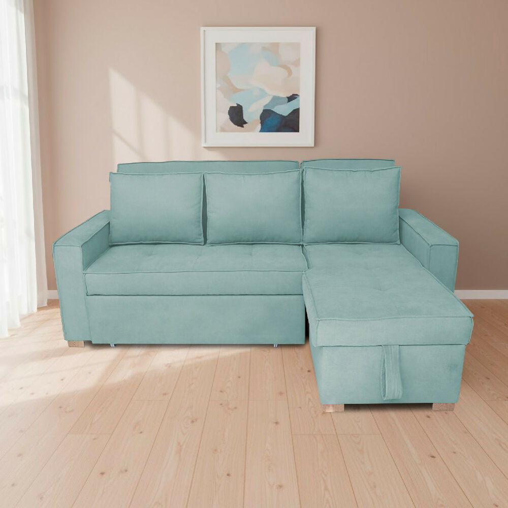 Esquinero Baúl Marsella Multifuncional Reclinable Derecho Menta + Cojines Decorativos