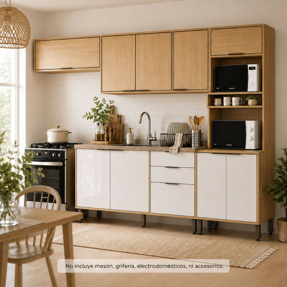 Cocina 270 cm Elba 11 Puertas 2 Cajones - Almendra/Blanco Apagado