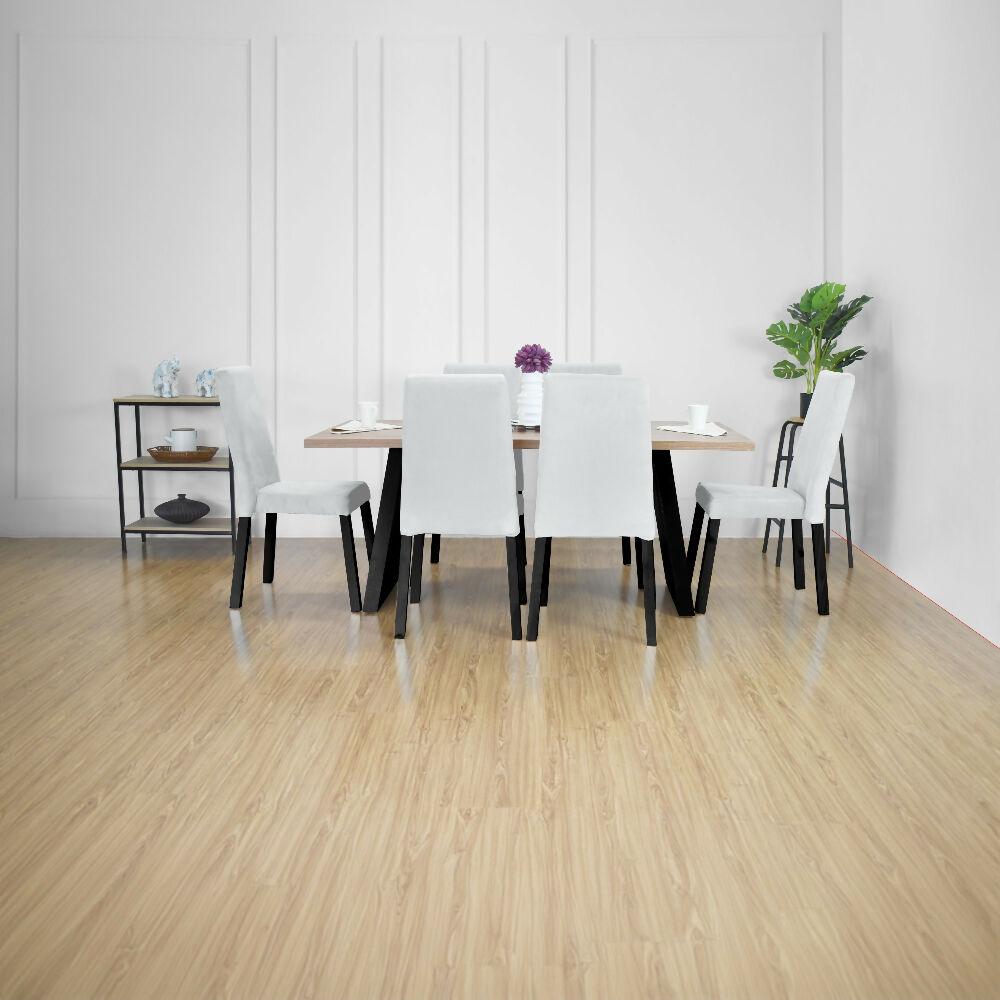 Comedor Aragon 6 Puestos Sillas Galicia Tela Plata
