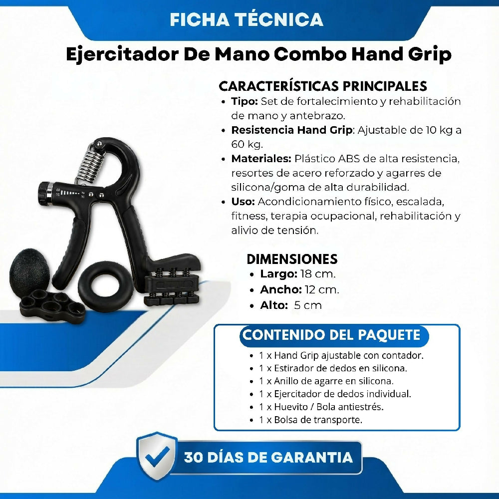 Kit Ejercitador De Mano Combo Hand Grip Fortalece Agarre Y Antebrazo