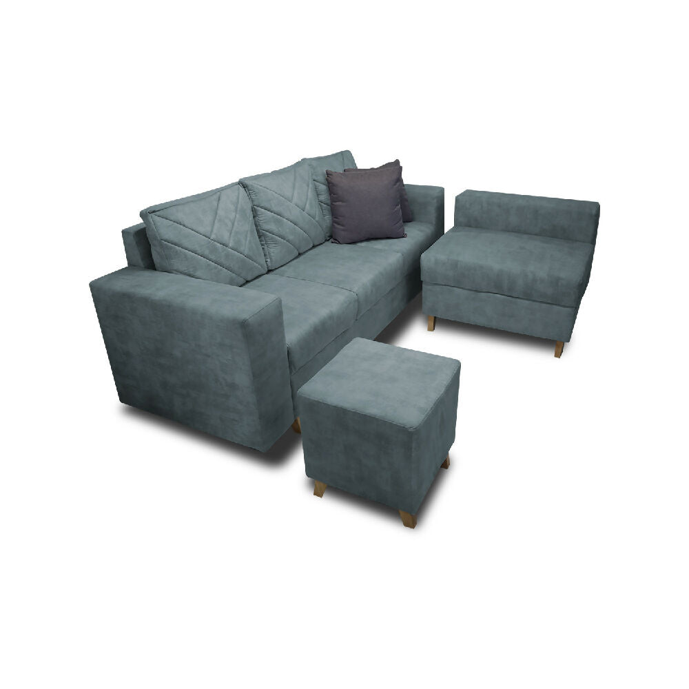 Sala Amsterdam + Silla +Puff en Tela Amiglable Con Mascotas 205X72X155 Cm Acero