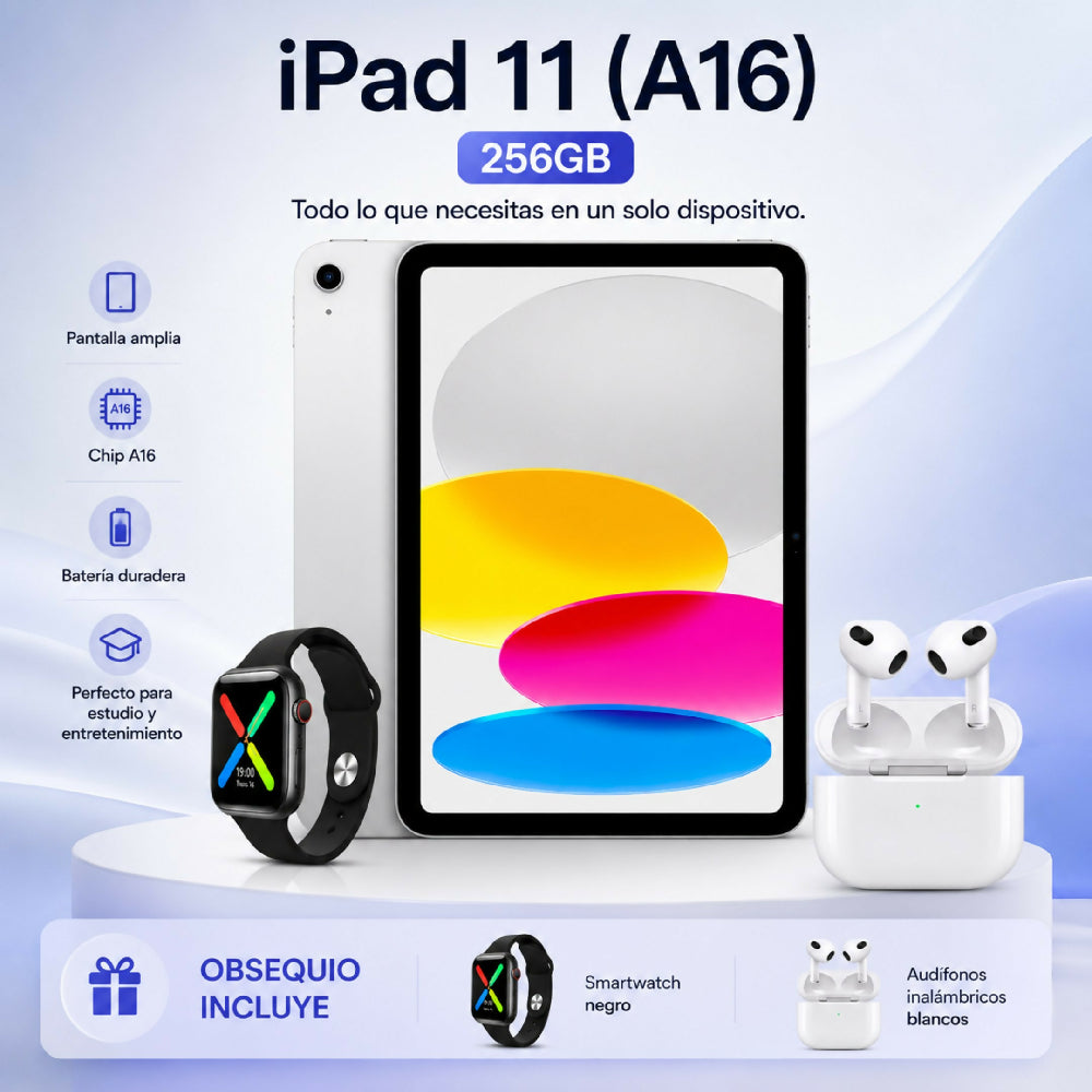 Tablet Apple IPad 11 Pulgadas 256gb A16 + Obsequio Smartwatch Y Audífonos Plateado