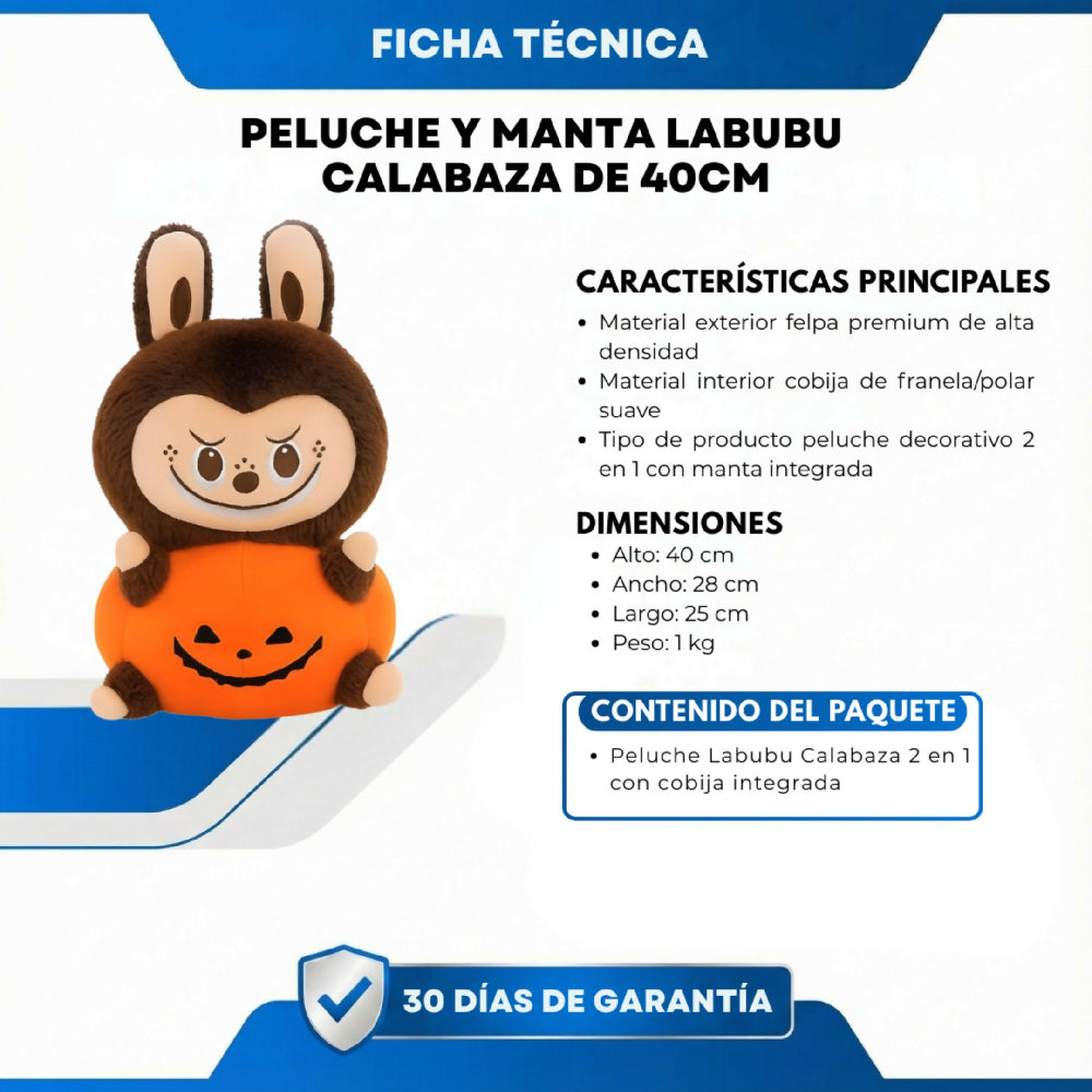 Labubu Calabaza 40 Cm Peluche Con Manta Oculta – Suavidad, Abrigo Y Diseño Único Para Regalo Especial