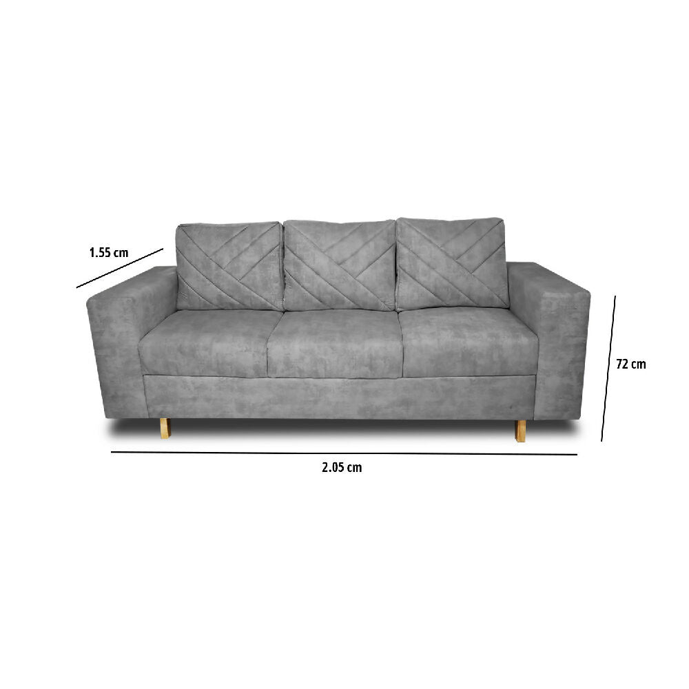 Sofa Amsterdam 3Ptos En Tela Amiglable Con Mascotas 205X72X75 Cm Gris