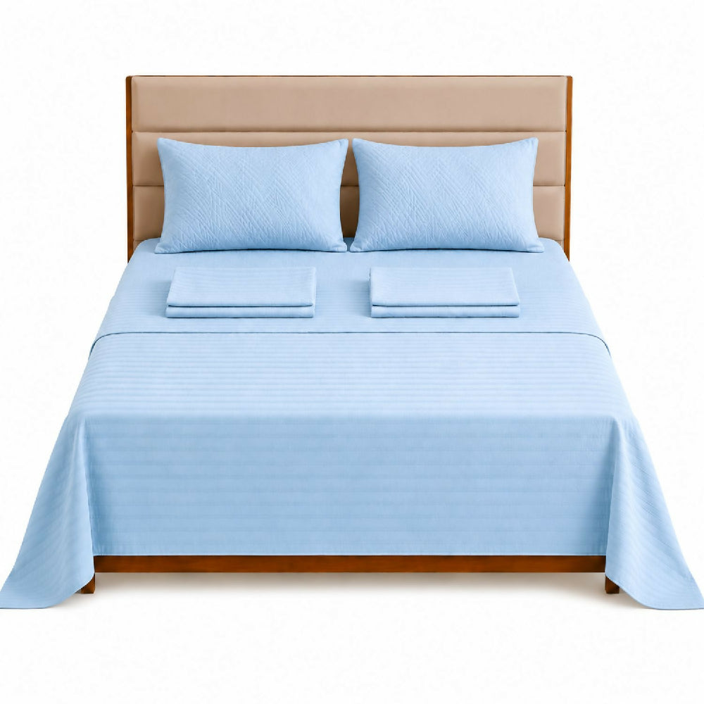 Combo protector colchon + Juego de sábanas semidoble celeste