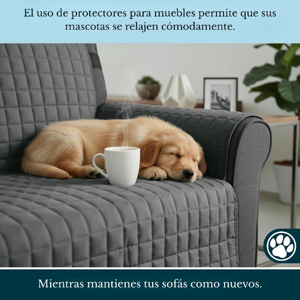 Protector de Sofá 3 Puestos Acolchado Doble Faz Unicolor Vino Tinto y Gris