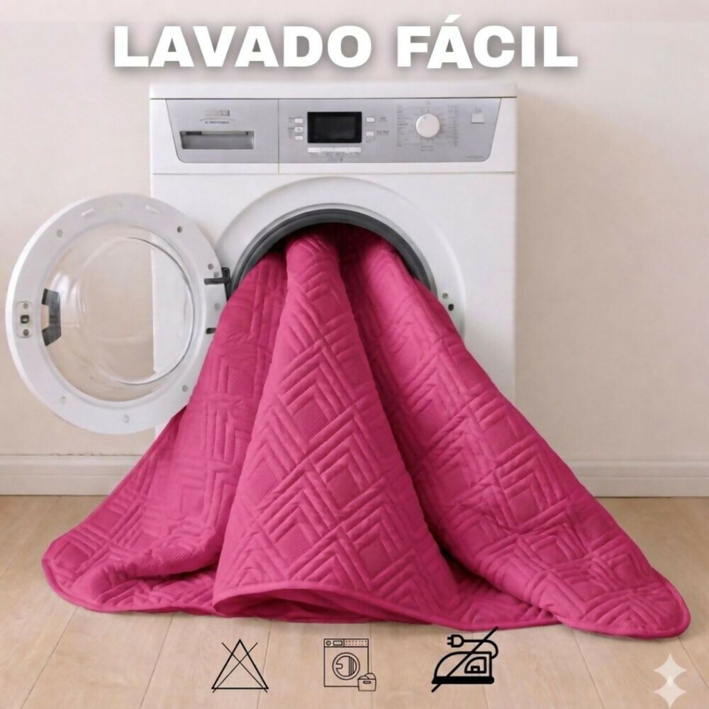 Combo protector colchon queen acolchado fucsia 160x190cm