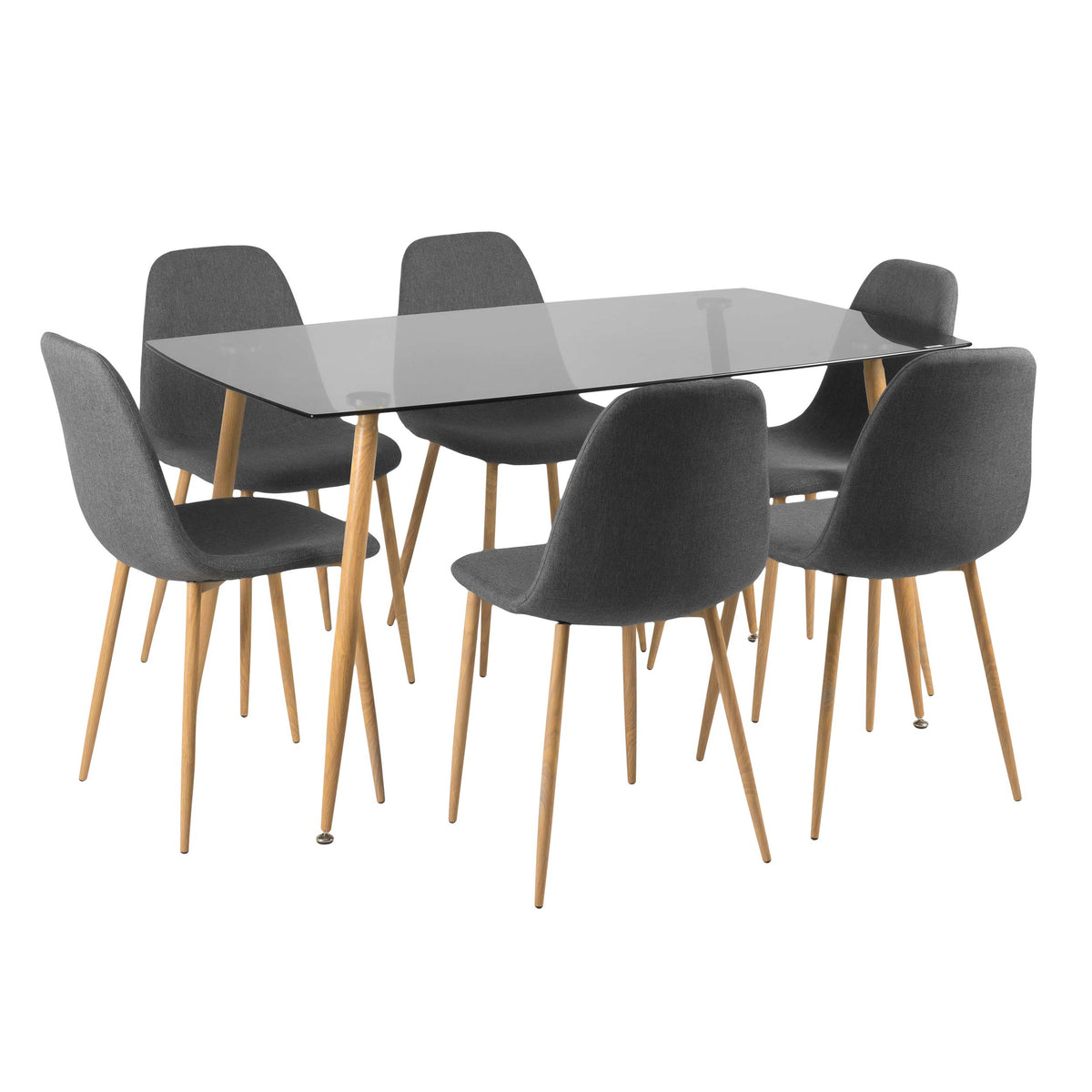 Juego de Comedor 6 Puestos Vidrio Oscuro Rudy Gris