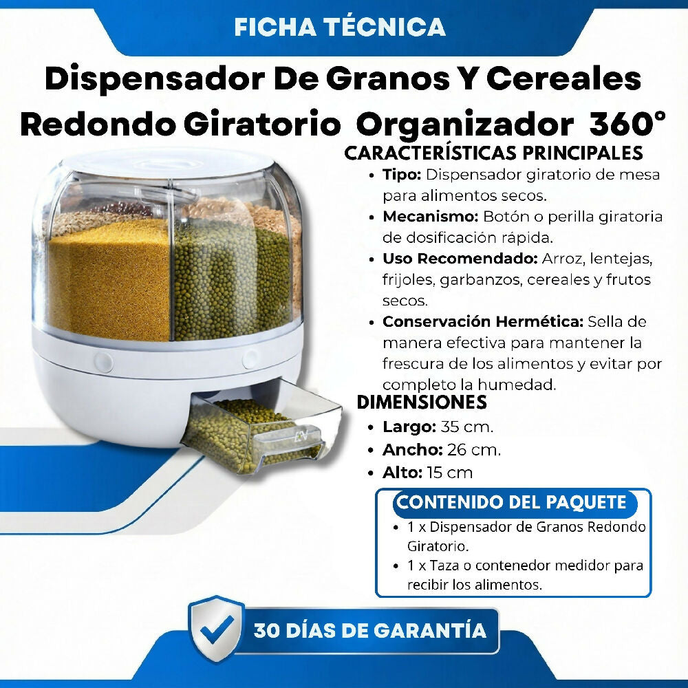 Dispensador De Granos Y Cereales Redondo Giratorio Organizador 360°