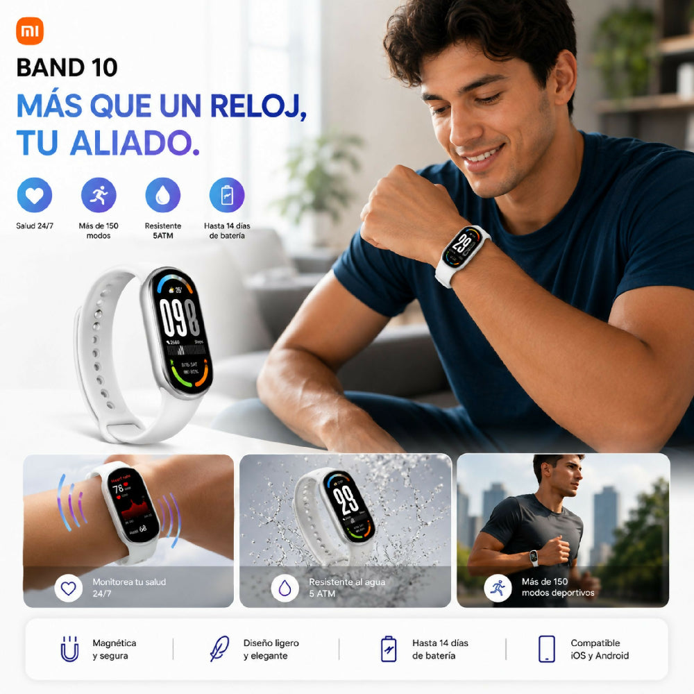 Smart Band Xiaomi 10 Pulsera Deportiva Sensor Ritmo Cardíaco Blanco