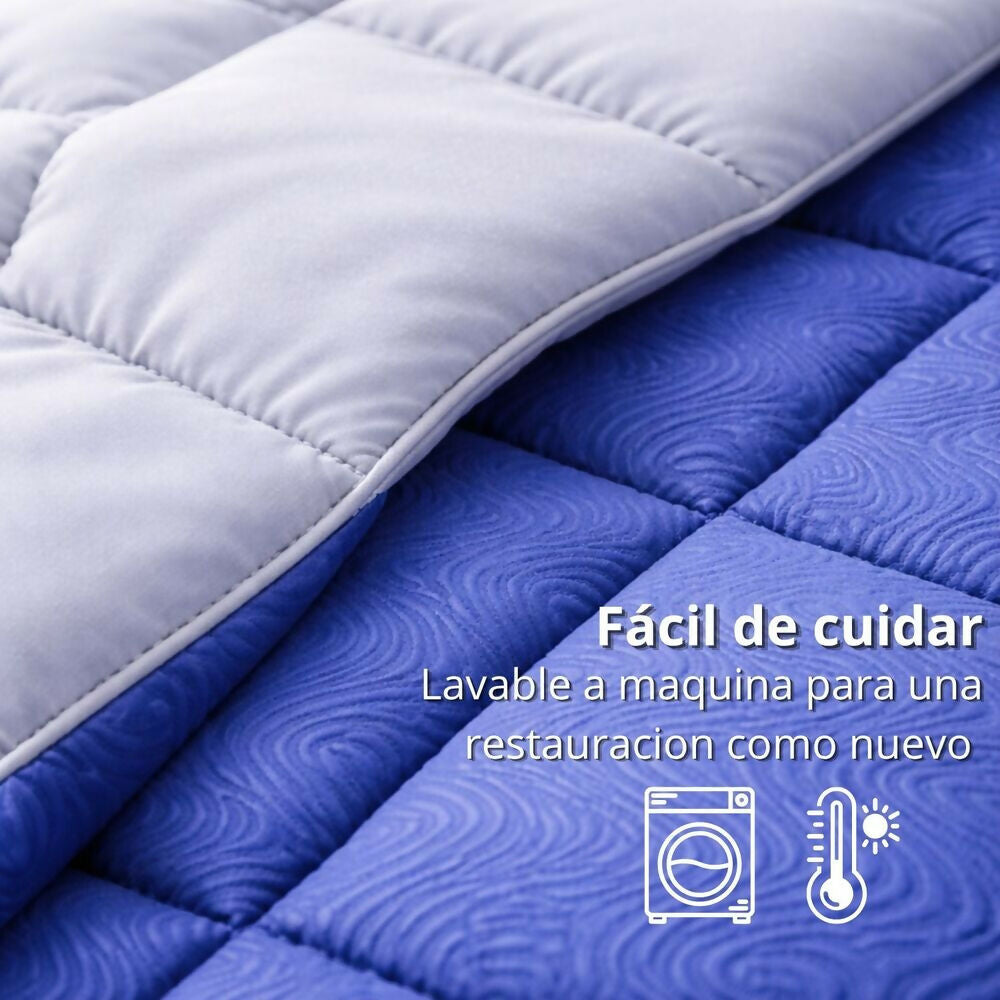 Edredon cubrelecho queen doble faz azul gris