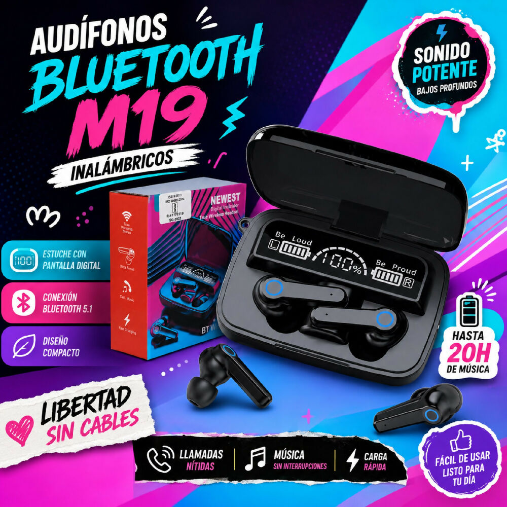 Audifonos Inalambricos M19 Bluetooth 5.3 Recargables Con Power Bank
