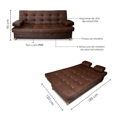 Sofa cama 5 posiciones Balmain Multifuncional Tipo Cuero Café