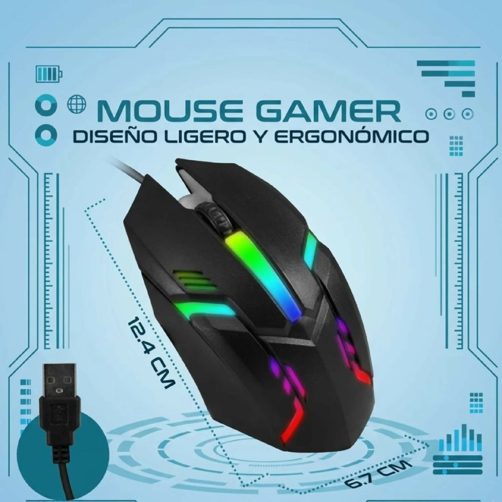 Mouse Alámbrico S28 LED Pro USB Estética Gamer