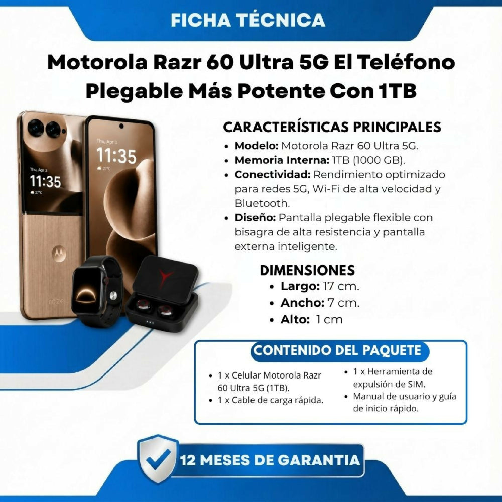 Teléfono Motorola Razr 60 Ultra 1TB Marrón + Kit Regalo Reloj Inteligente Y Audífonos