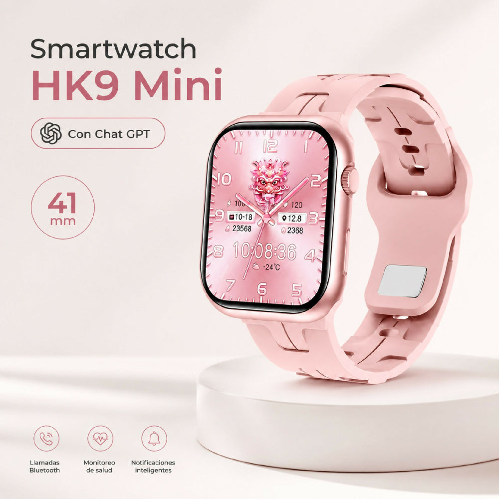 Smartwatch Wearfit HK9 Mini 41mm Pantalla AMOLED Llamadas Bluetooth Y ChatGPT Rosado