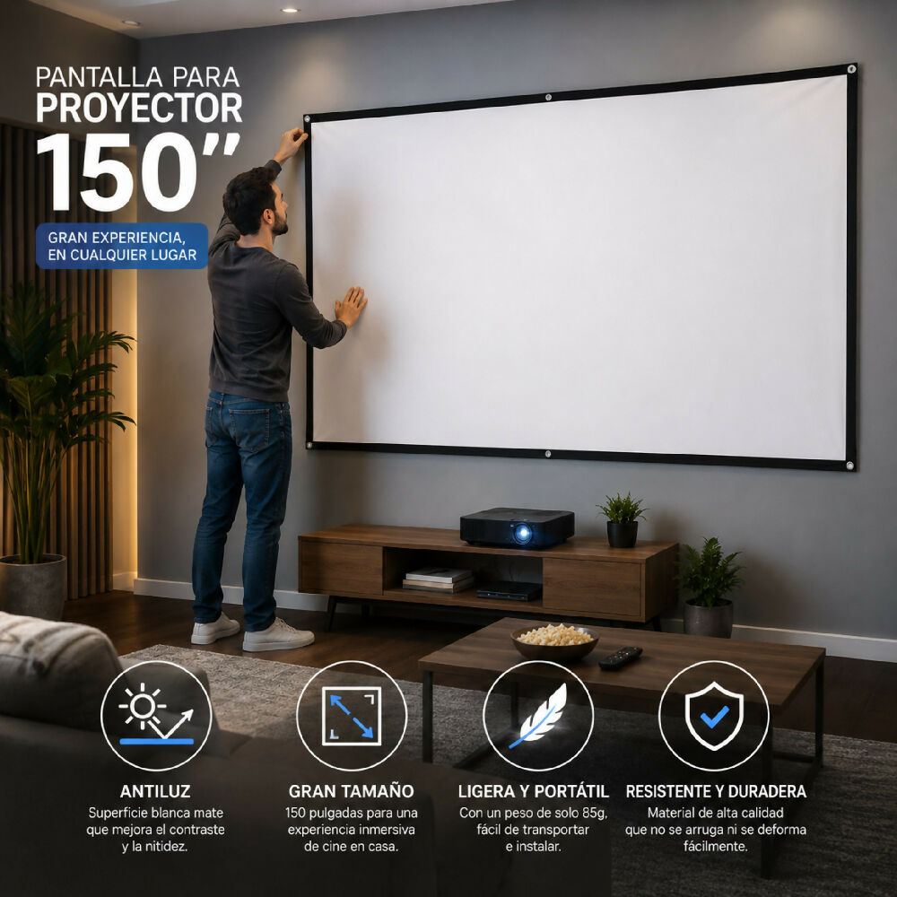 Telón Para Proyector De 150 Pulgadas Pantalla De Alta Reflectividad
