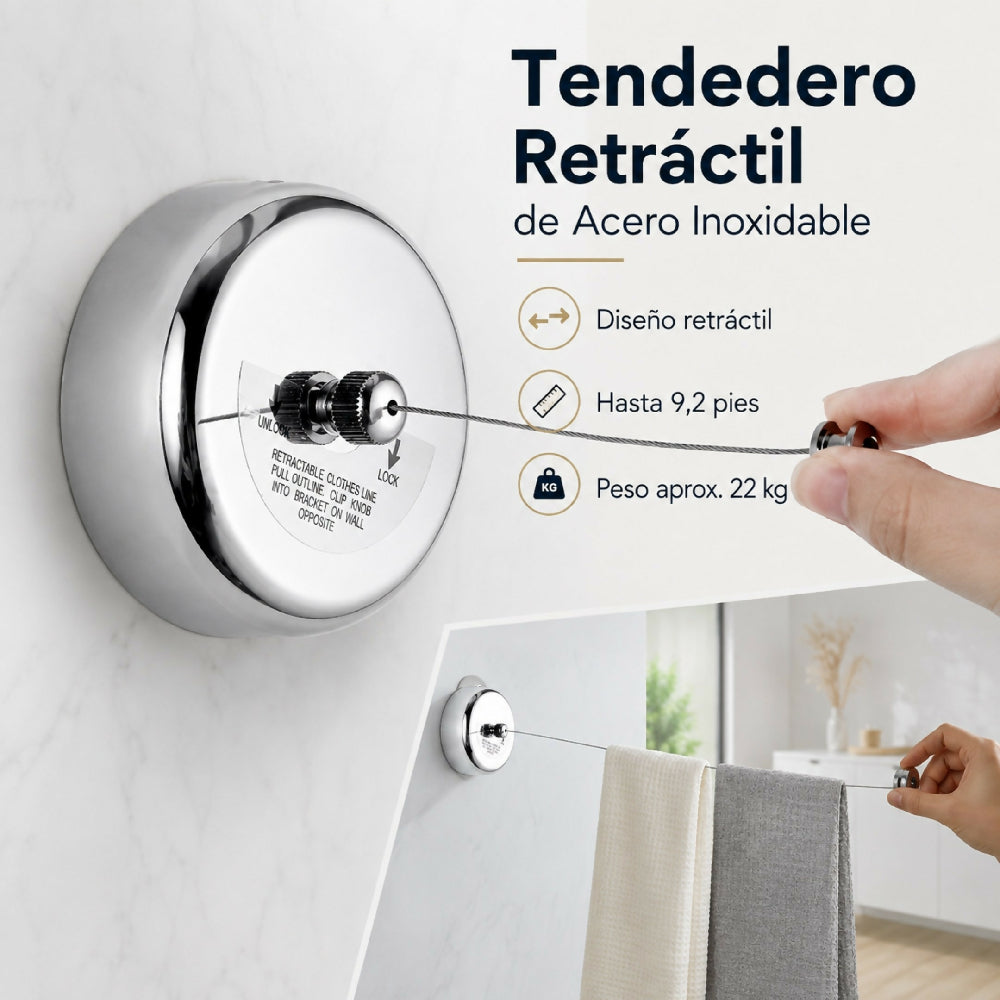 Tendedero De Acero Inoxidable Retractil Linea De Lavanderia Resistente Colgador