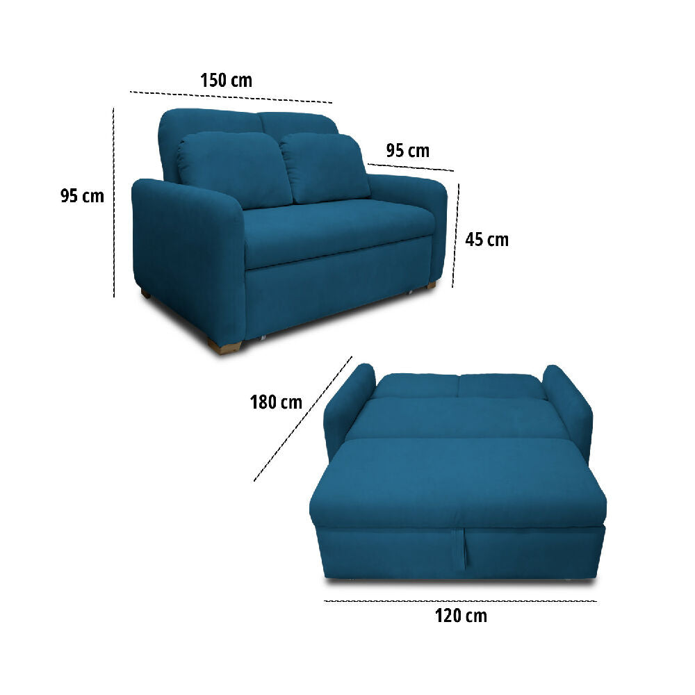 Sofacama Nube Multifuncional Carrito Reclinable Azul Petróleo + Cojines