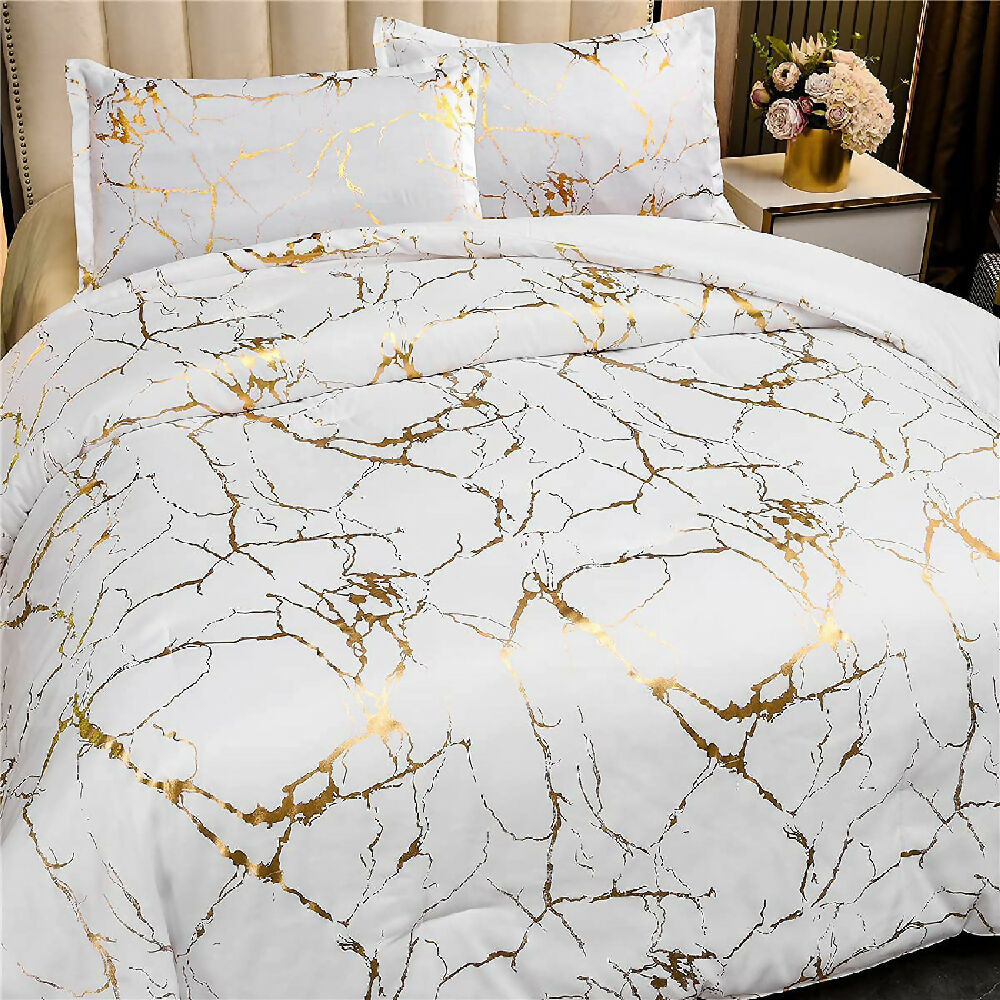 Duvet Línea Gold – Patrón de Mármol Dorado - Semidoble