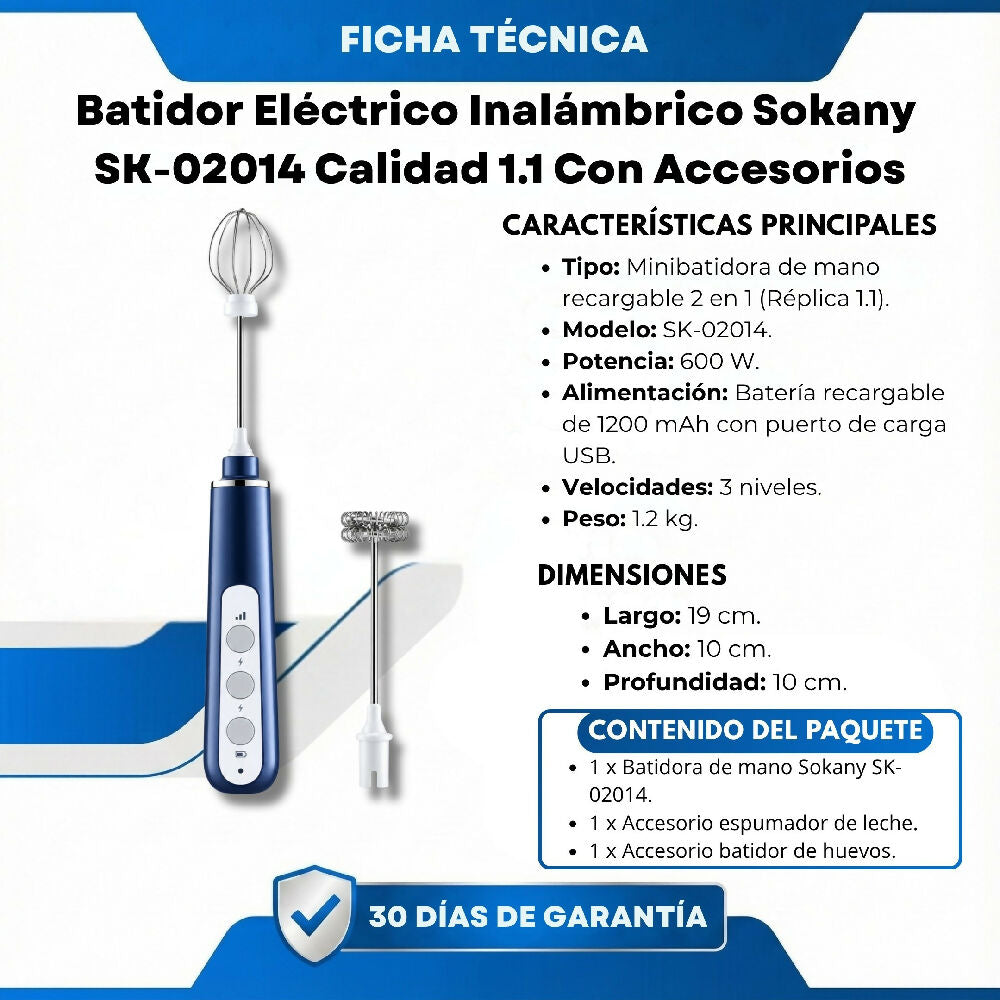 Minibatidora Portátil Recargable Sokany SK-02014 Con Accesorios Azul