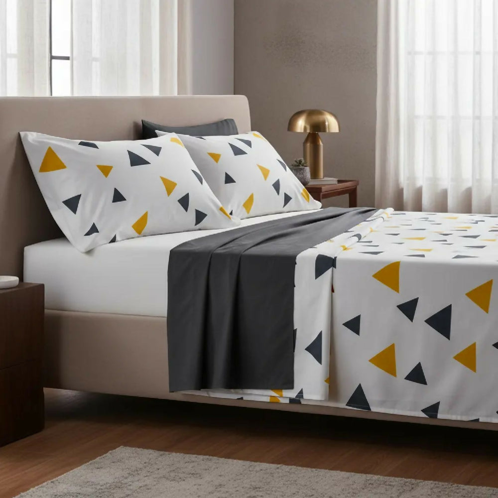 Juego de Sábanas Cama Queen 300 Hilos 100% Algodón Diseño Origami Geométrico