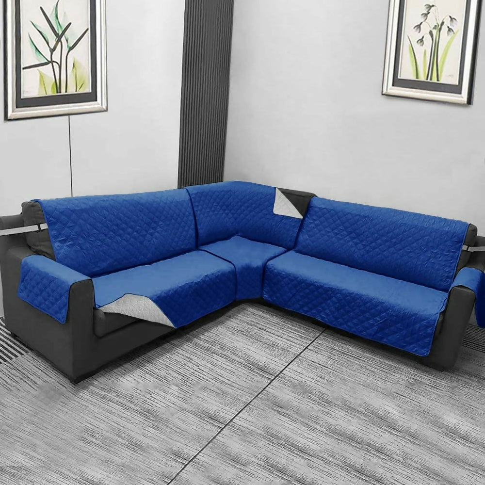 Combo protector sofa L azul gris