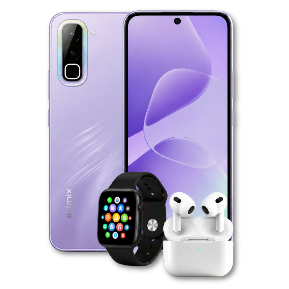 Celular Infinix Hot 70 256GB 4GB RAM Morado + Obsequio De Audífonos Y Reloj