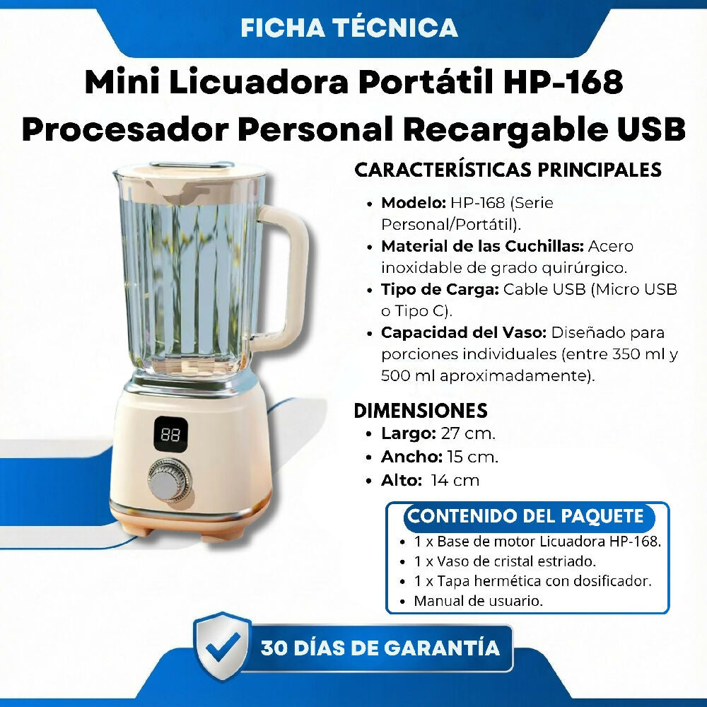 Mini Licuadora Portátil HP-168 Procesador Personal Recargable USB