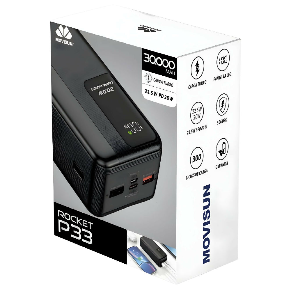 Power Bank Rocket P33 Movisun 30000MaH De Gran Capacidad