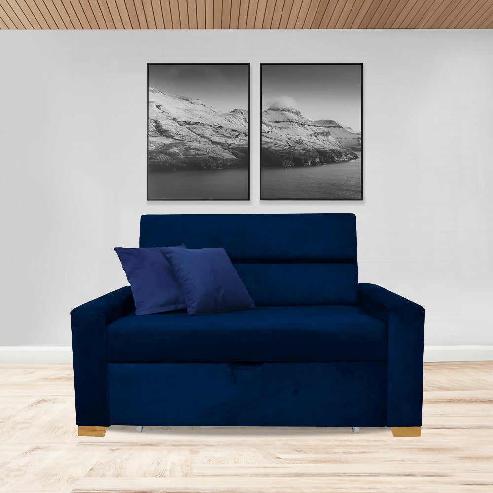Sofacama Vogel Multifuncional Carrito Azul Petróleo + Cojines Decorativos