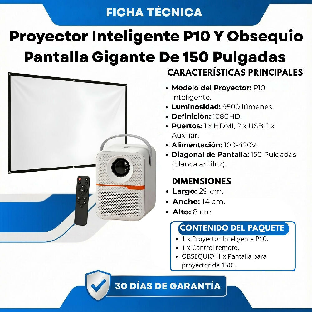 Proyector Inteligente P10 Y Obsequio Pantalla Gigante De 150 Pulgadas