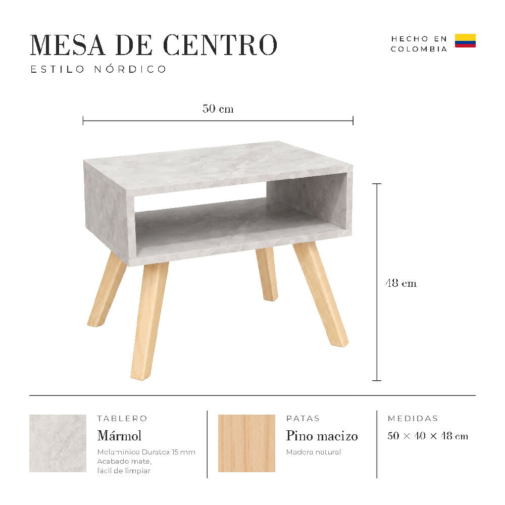Mesa de Centro Nórdico Mármol  Mesa Auxiliar