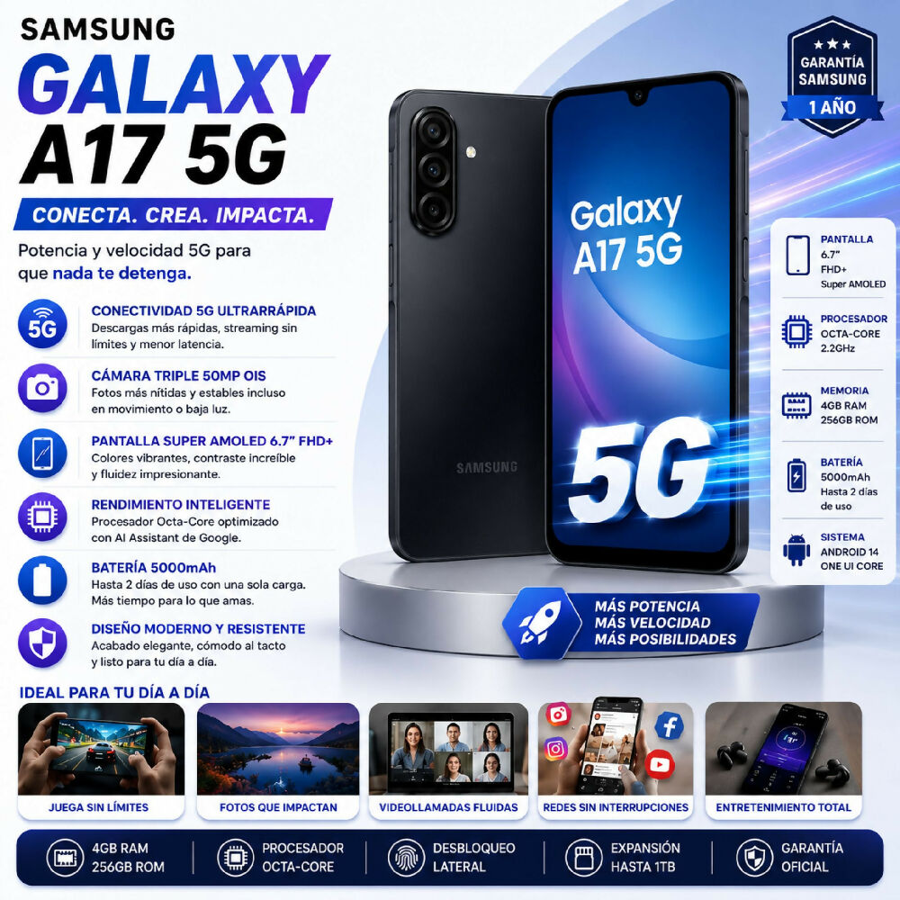 Celular Samsung Galaxy A17 5G 256GB Almacenamiento Smartphone Negro