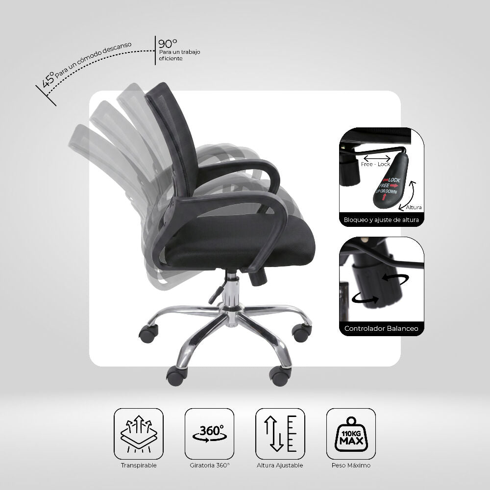 Kit por 2 Silla para Oficina Escritorio - Negro