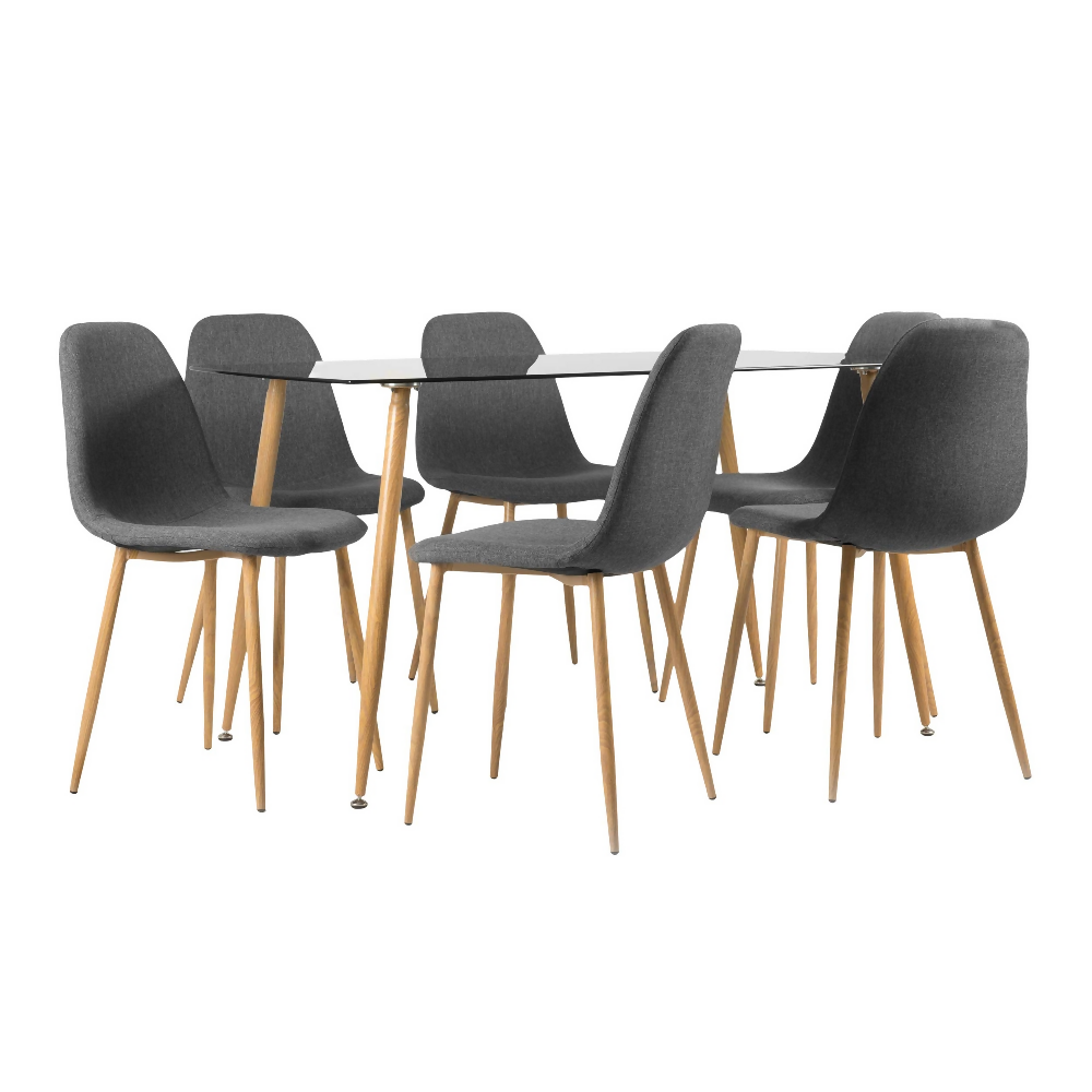 Juego de Comedor 6 Puestos Vidrio Oscuro Rudy Gris