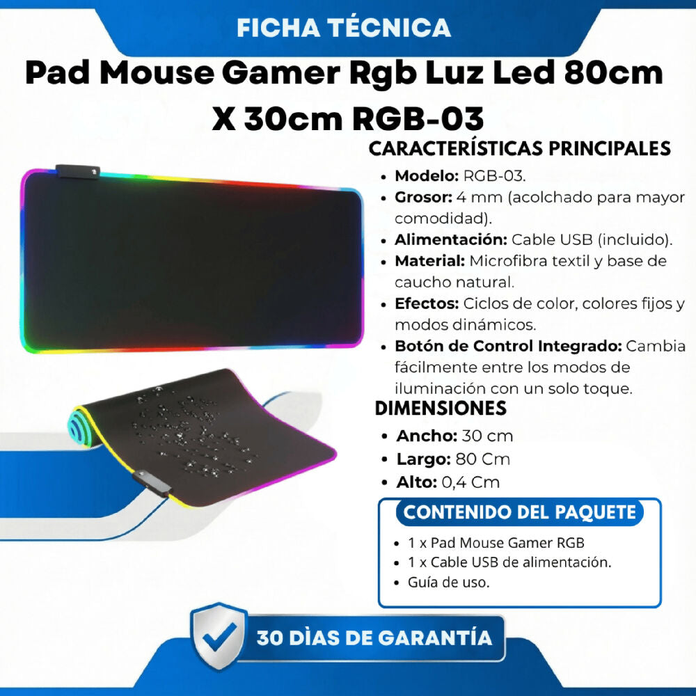 Pad Mouse Gamer Rgb Luz Led 80cm X 30cm RGB-03